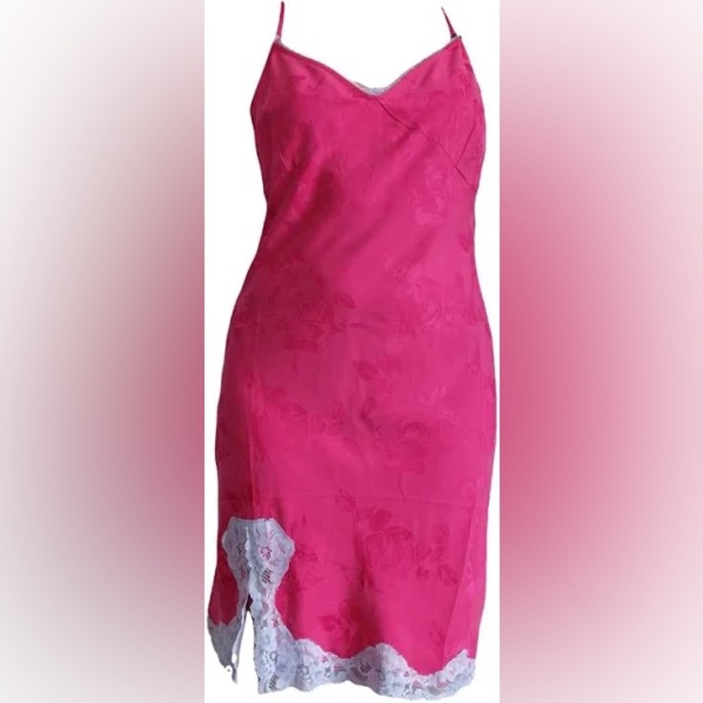 Rouje Pink Slip Dress with White Lace Trim